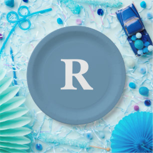 Assiettes En Carton Monogramme Couleurs personnalisées bleu foncé init