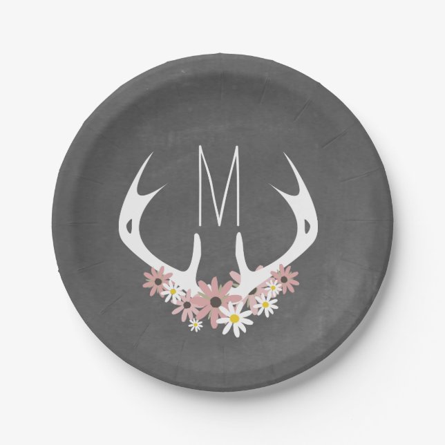 Assiettes En Carton Monogramme d'agitateurs floraux inspirés du tablea (Devant)