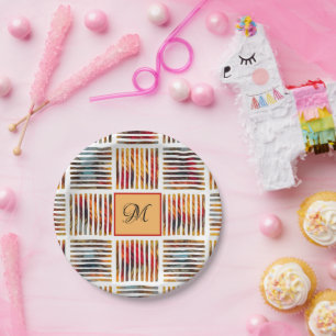 Assiettes En Carton Monogramme de bande Abstraite géométrique multicou