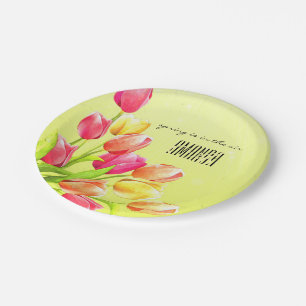 Assiettes En Carton Monogramme de bouquet des tulipes d'aquarelles