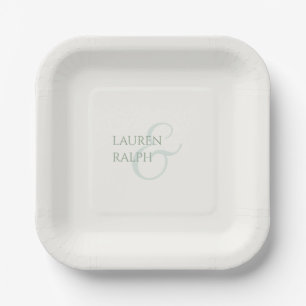 Assiettes En Carton Monogramme de couple vert et ivoire Sage