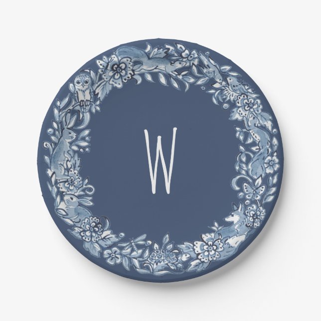 Assiettes En Carton Monogramme de décantation de la couronne d'animaux (Devant)