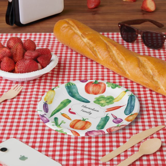 Assiettes En Carton monogramme de la famille de légumes d'aquarelle (Pique-nique)