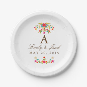 Assiettes En Carton Monogramme de mariage Fleurs de campagne
