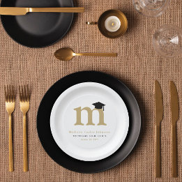 Assiettes En Carton Monogramme de nom classique Fête de remise de dipl