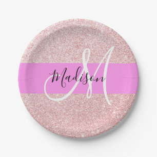 Assiettes En Carton Monogramme de Parties scintillant dorée Glam Blus
