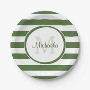 Assiettes En Carton Monogramme de Preppy et rayures vertes de Trétop d