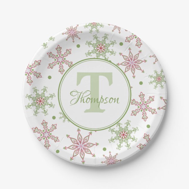 Assiettes En Carton Monogramme de snowflac moderne Noël de Noël (Devant)