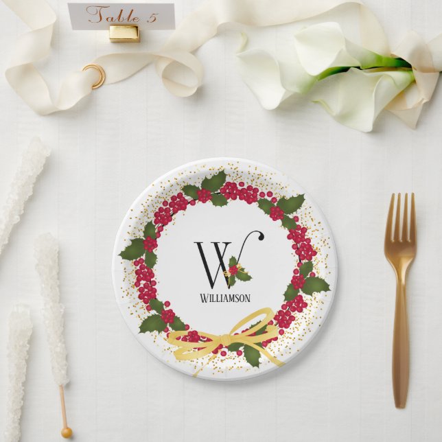 Assiettes En Carton Monogramme de vacances initial W personnalisé (Mariage)