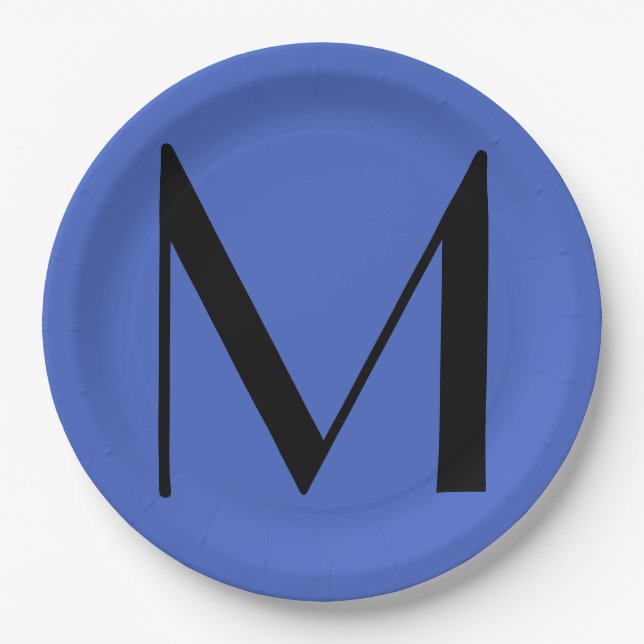 Assiettes En Carton Monogramme Deep Royal Black Modern Ajouter Nom ini (Devant)