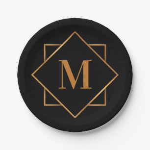 Assiettes En Carton Monogramme d'or