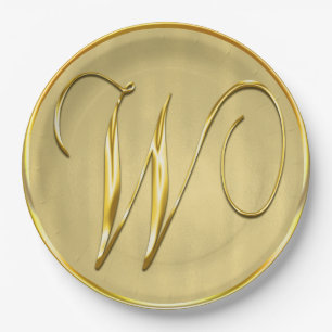 Assiettes En Carton Monogramme d'or W Mariage Personnalisé Monogrammes
