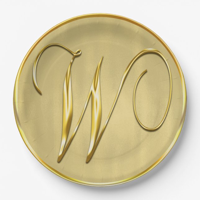 Assiettes En Carton Monogramme d'or W Mariage Personnalisé Monogrammes (Devant)