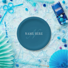 Assiettes En Carton Monogramme élégant | Bleu océan
