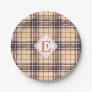 Assiettes En Carton Monogramme, élégant tartan écossais en plaid beige