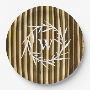 Assiettes En Carton Monogramme en bambou rustique Lignes verticales Mo