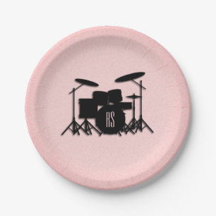 Assiettes En Carton Monogramme Ensemble de musique Design rose