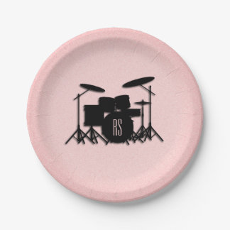 Assiettes En Carton Monogramme Ensemble de musique Design rose