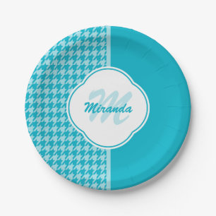 Assiettes En Carton Monogramme et nom du pied de muscade turquoise mod
