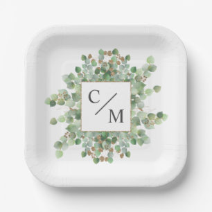 Assiettes En Carton Monogramme Eucalyptus Dizaines de Brownies