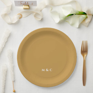 Assiettes En Carton Monogramme Golden 50e fête du Mariage