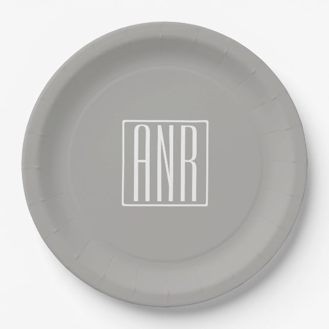 Assiettes En Carton Monogramme initial | Blanc sur gris clair (Devant)