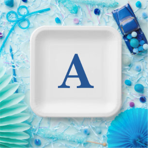 Assiettes En Carton Monogramme Initial Élégant Nom personnalisé Bleu B