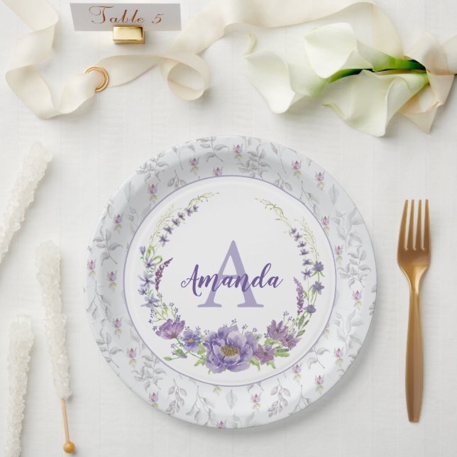 Assiettes En Carton Monogramme - lettre A, personnalisé (Mariage)