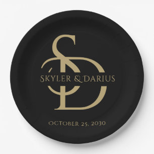 Assiettes En Carton Monogramme Mariage Simple Personnalisé Avec Nom