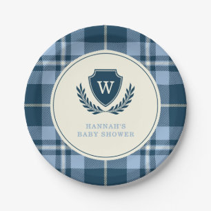 Assiettes En Carton Monogramme Marine Bleu Plaid Baby Boy Douche