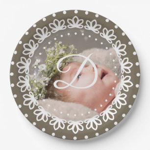 Assiettes En Carton Monogramme marron classique photo anniversaire
