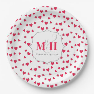Assiettes En Carton Monogramme mignon élégant fantaisiste cœurs simple