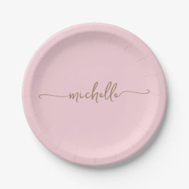 Assiettes En Carton Monogramme minimal élégant or écriture rose blush