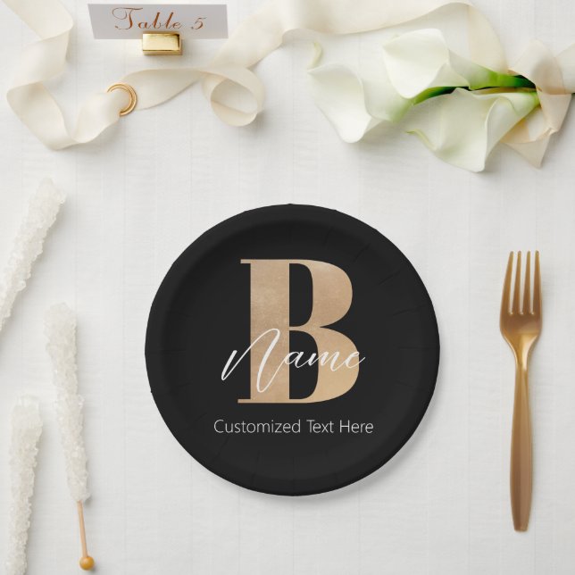 Assiettes En Carton Monogramme moderne Initiale B & Nom Personnalisé (Mariage)