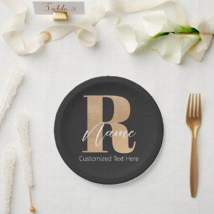 Assiettes En Carton Monogramme Moderne Initiale R & Nom Personnalisé