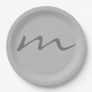 Assiettes En Carton monogramme moderne tendance gris professionnel