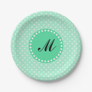 Assiettes En Carton Monogramme Monnaie magique et Pointe blanche