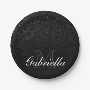 Assiettes En Carton Monogramme noir de parties scintillantes