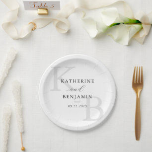 Assiettes En Carton Monogramme noir et blanc moderne Mariage minimalis