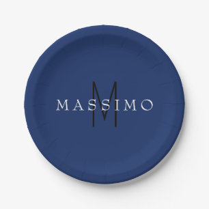Assiettes En Carton Monogramme Noir Professionnel Bleu Votre Nom