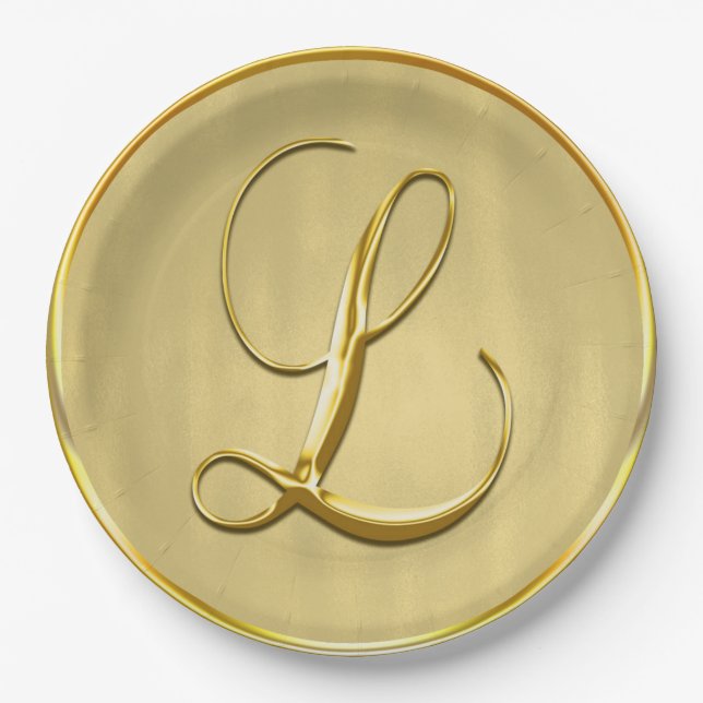 Assiettes En Carton Monogramme or L Mariage Personnalisé Monogrammes M (Devant)