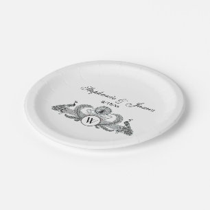 Assiettes En Carton Monogramme Paons Vintage