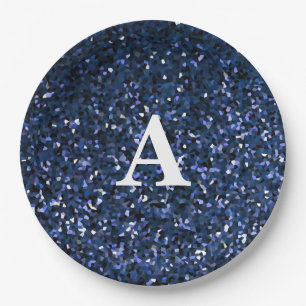 Assiettes En Carton Monogramme Parties scintillant bleue initiale Blan