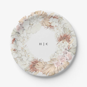 Assiettes En Carton Monogramme Party Pampas Mariage de la laiton