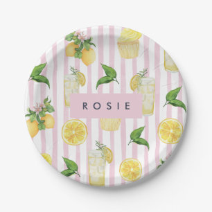 Assiettes En Carton Monogramme Personnalisé Aquarelle Lemons Lemonade