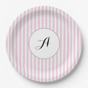 Assiettes En Carton Monogramme personnalisé rayure rose Parisan
