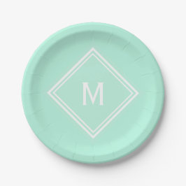 Assiettes En Carton Monogramme Personnalisé Vert Pale Mint Design Mode