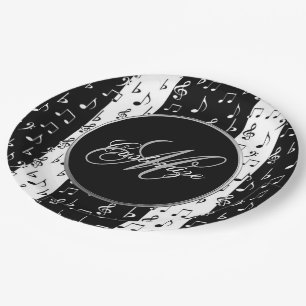 Assiettes En Carton Monogramme Plaques de rayures musicales noires et 