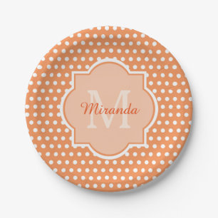 Assiettes En Carton Monogramme Pois Sassy Orange Avec Nom