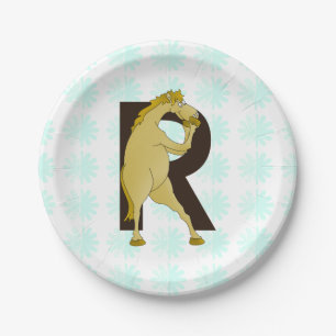Assiettes En Carton Monogramme R Funny Pony Personnalisé